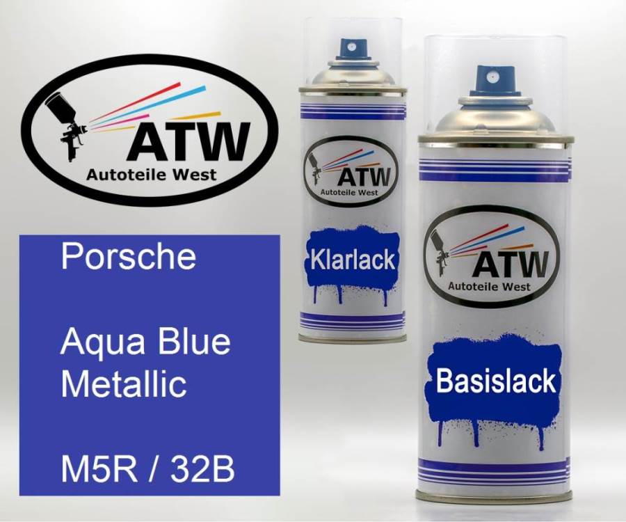 Porsche, Aqua Blue Metallic, M5R / 32B: 400ml Sprühdose + 400ml Klarlack - Set, von ATW Autoteile West.